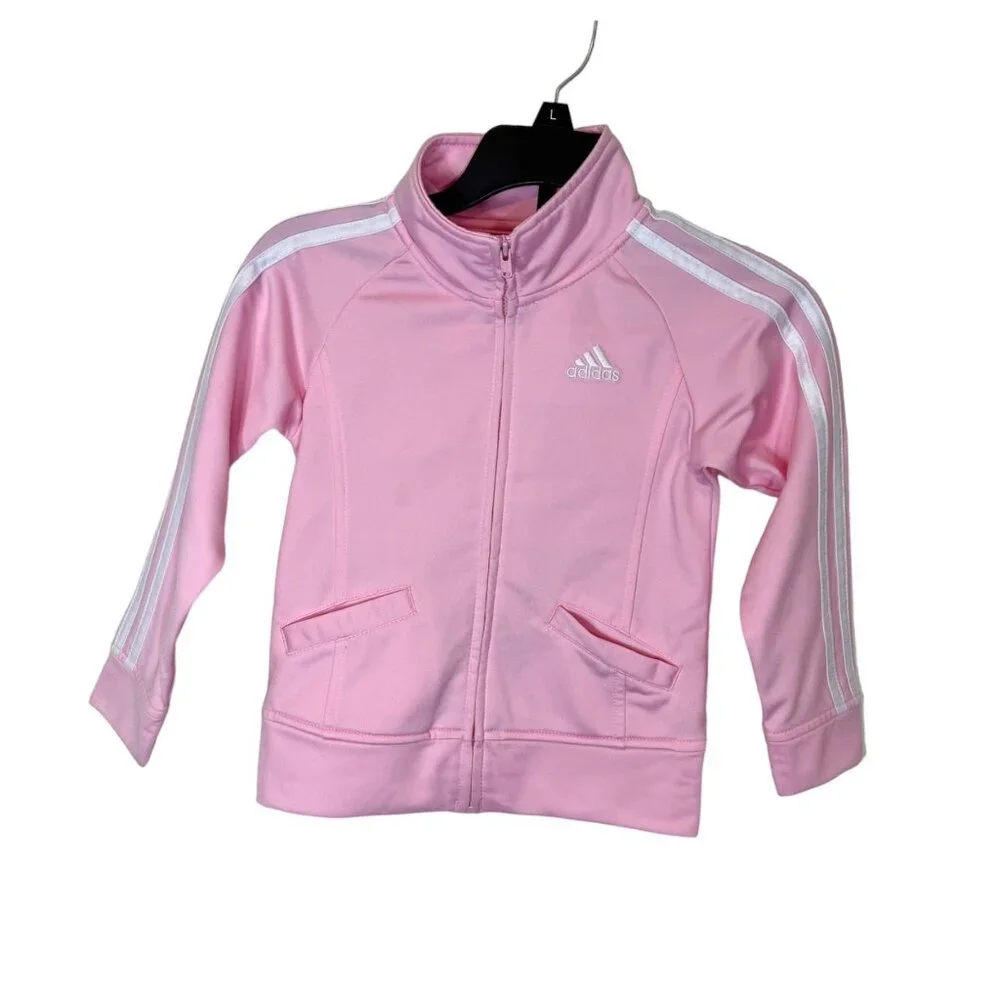 Adidas Girls Pink & White Full Zip‎ Athletic Track Long Sleeve Jacket Size 4T